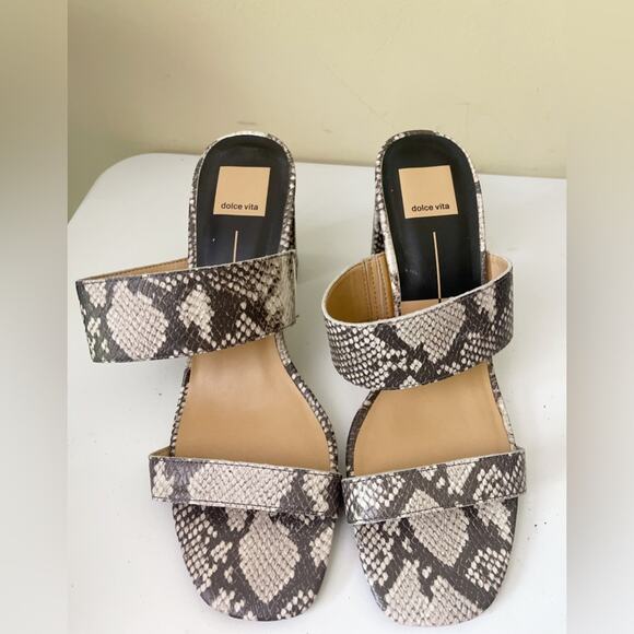Dolce Vita Sandals Beige Snakeskin Print Block Heel Size 10 - Picture 3 of 7